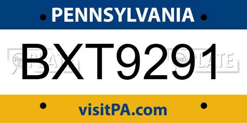BXT9291 Pennsylvania License Plate