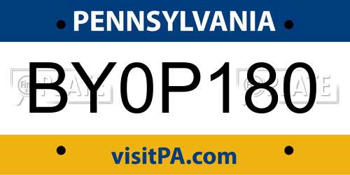 BY0P180 Pennsylvania License Plate