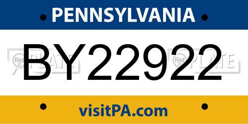 BY22922 Pennsylvania License Plate