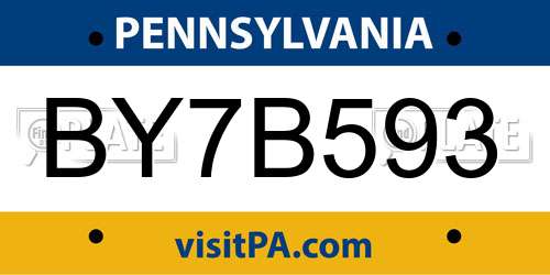 BY7B593 Pennsylvania License Plate