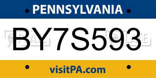BY7S593 Pennsylvania License Plate