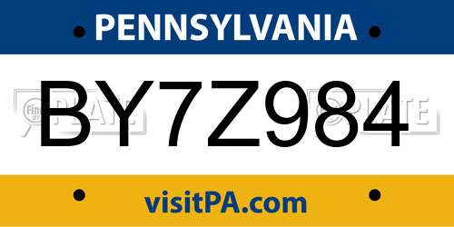 BY7Z984 Pennsylvania License Plate