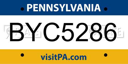 BYC5286 Pennsylvania License Plate