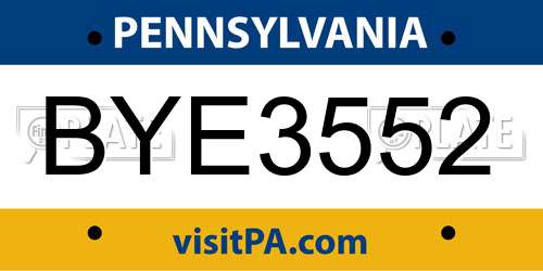 BYE3552 Pennsylvania License Plate