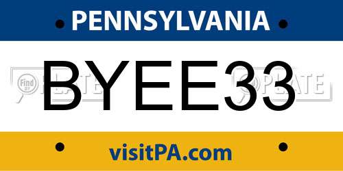 BYEE33 Pennsylvania License Plate