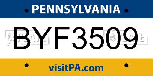 BYF3509 Pennsylvania License Plate