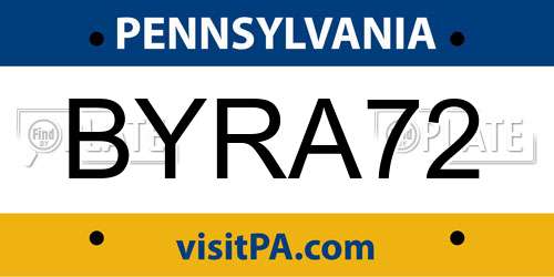 BYRA72 Pennsylvania License Plate