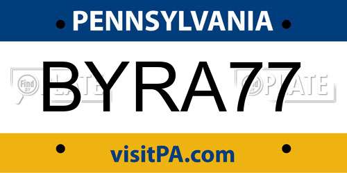 BYRA77 Pennsylvania License Plate