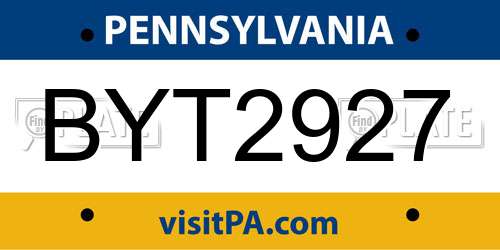BYT2927 Pennsylvania License Plate