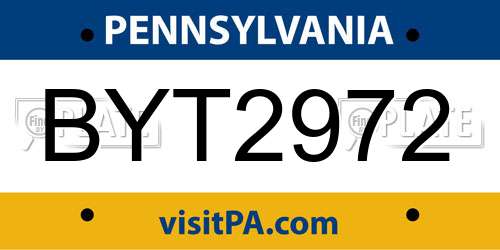 BYT2972 Pennsylvania License Plate