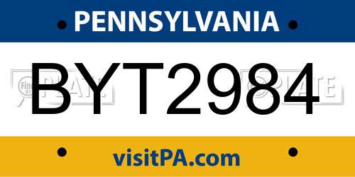 BYT2984 Pennsylvania License Plate
