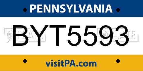 BYT5593 Pennsylvania License Plate
