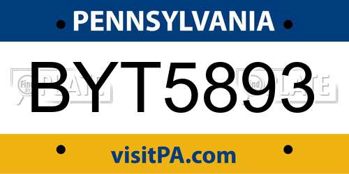 BYT5893 Pennsylvania License Plate