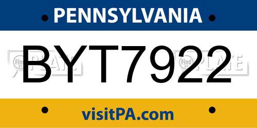 BYT7922 Pennsylvania License Plate