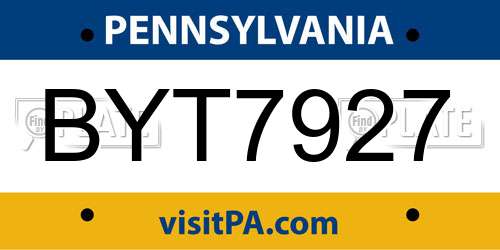 BYT7927 Pennsylvania License Plate