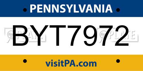 BYT7972 Pennsylvania License Plate