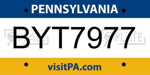 BYT7977 Pennsylvania License Plate