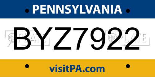 BYZ7922 Pennsylvania License Plate