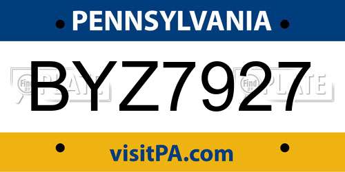 BYZ7927 Pennsylvania License Plate