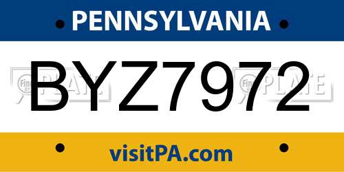 BYZ7972 Pennsylvania License Plate