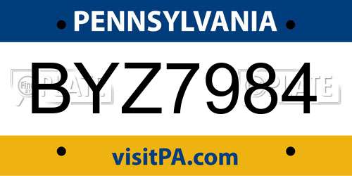 BYZ7984 Pennsylvania License Plate