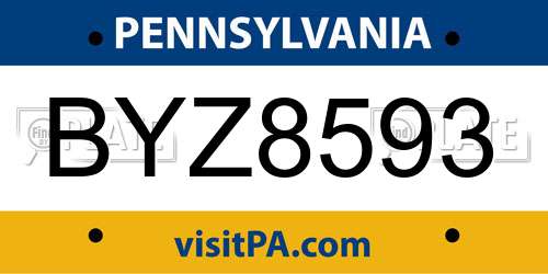 BYZ8593 Pennsylvania License Plate