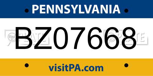 BZ07668 Pennsylvania License Plate