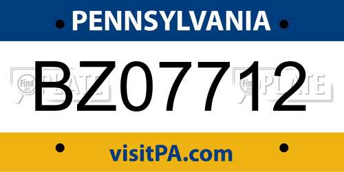 BZ07712 Pennsylvania License Plate
