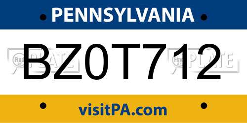 BZ0T712 Pennsylvania License Plate