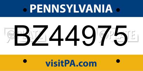 BZ44975 Pennsylvania License Plate