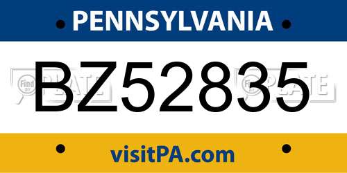 BZ52835 Pennsylvania License Plate