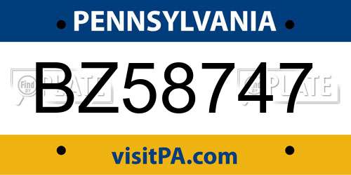 BZ58747 Pennsylvania License Plate