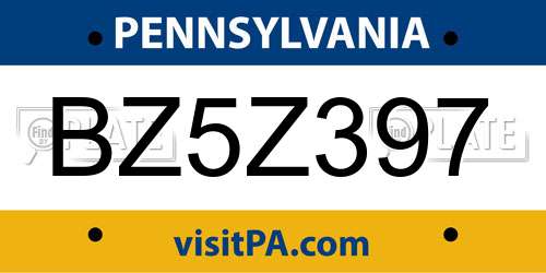 BZ5Z397 Pennsylvania License Plate