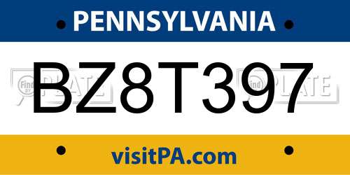 BZ8T397 Pennsylvania License Plate