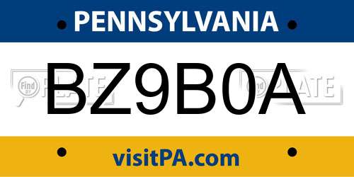 BZ9B0A Pennsylvania License Plate