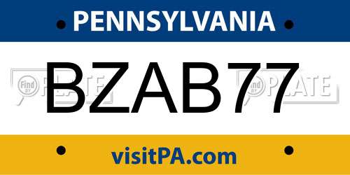 BZAB77 Pennsylvania License Plate