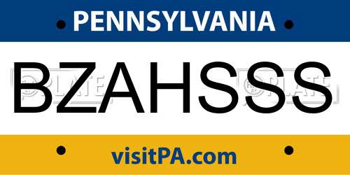 BZAHSSS Pennsylvania License Plate
