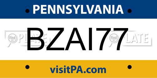 BZAI77 Pennsylvania License Plate