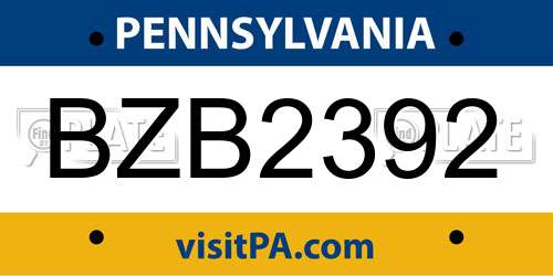 BZB2392 Pennsylvania License Plate