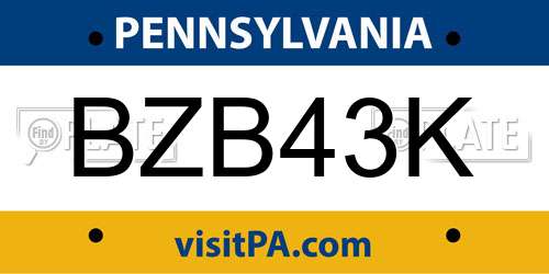 BZB43K Pennsylvania License Plate