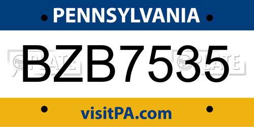 BZB7535 Pennsylvania License Plate
