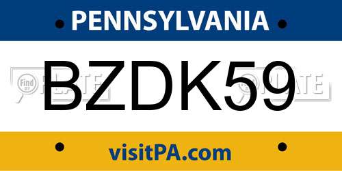 BZDK59 Pennsylvania License Plate