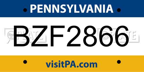 BZF2866 Pennsylvania License Plate