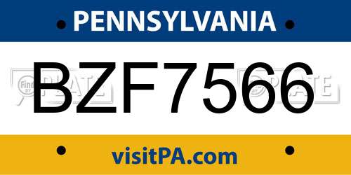 BZF7566 Pennsylvania License Plate