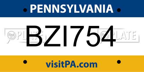 BZI754 Pennsylvania License Plate