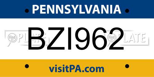BZI962 Pennsylvania License Plate