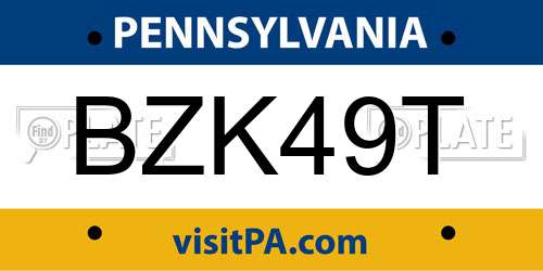 BZK49T Pennsylvania License Plate