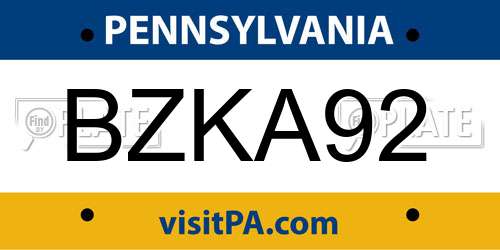 BZKA92 Pennsylvania License Plate