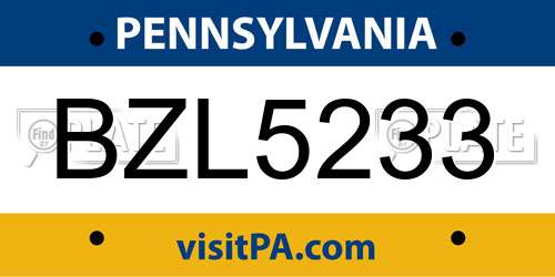 BZL5233 Pennsylvania License Plate