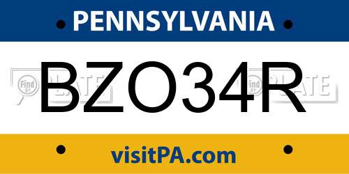 BZO34R Pennsylvania License Plate